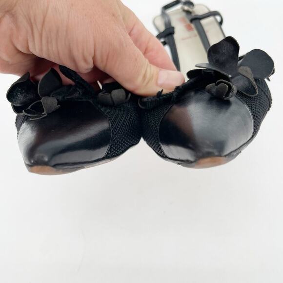 Miu Miu Vintage Retro Black Flower Bow Mesh Pointed Toe Slingback Heel IT 38 - Picture 7 of 13